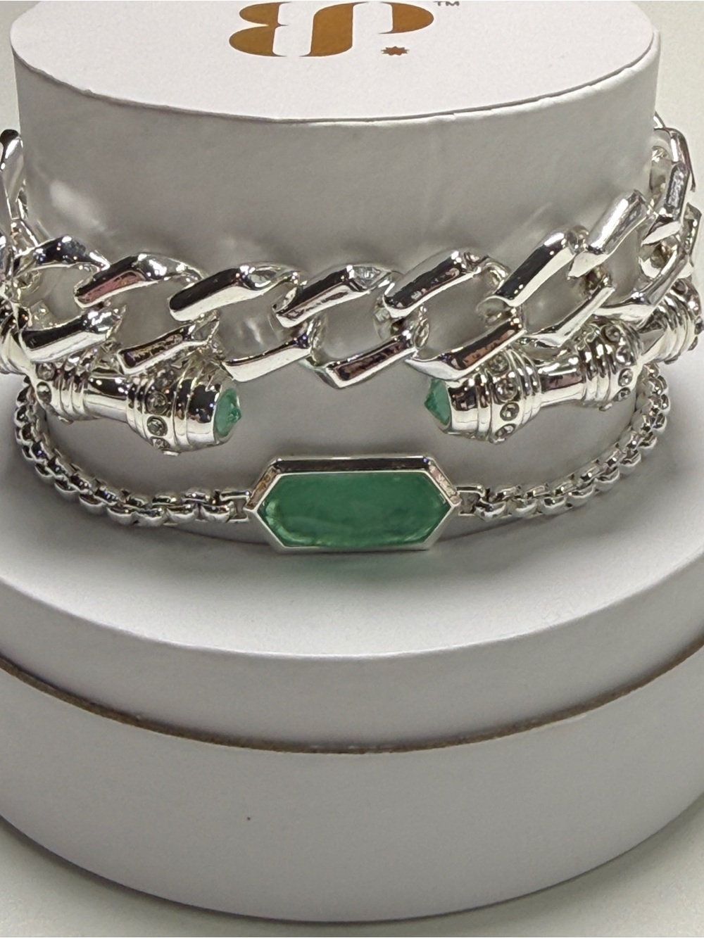 BP 2025 Stack Bracelet Silver Plated with Green Stone Accent - Women Jewelry